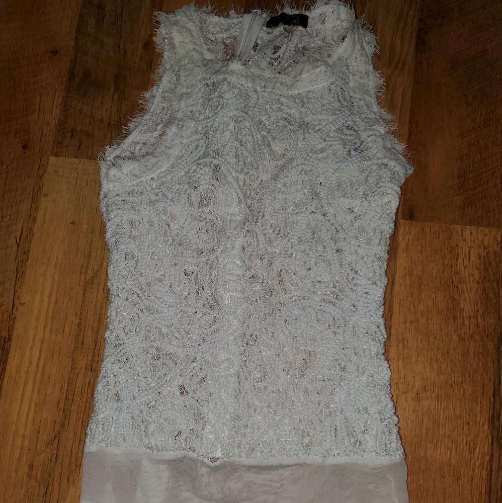Depri White Lace Crew Neck Bodysuit Size S